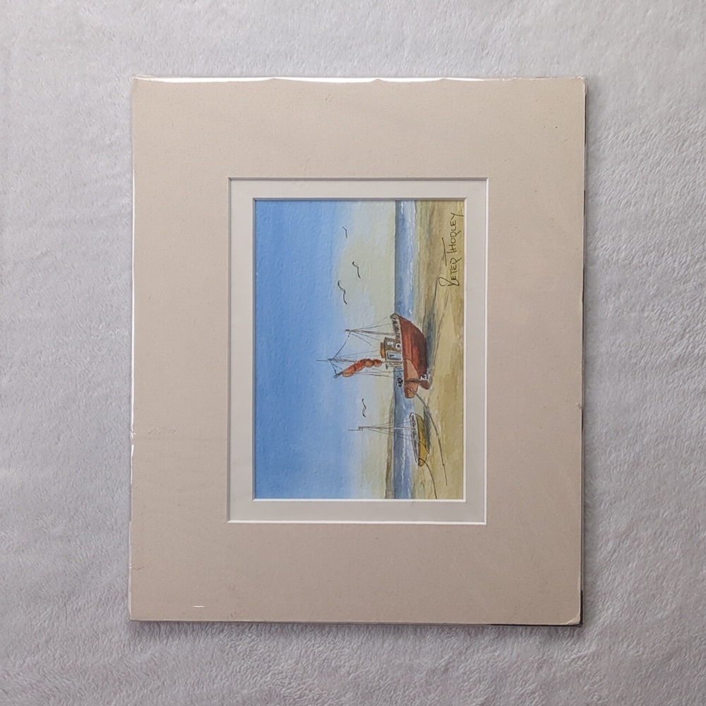 Original PETER THORLEY UK Watercolor Painting "Awaiting the Tide" Cornwall